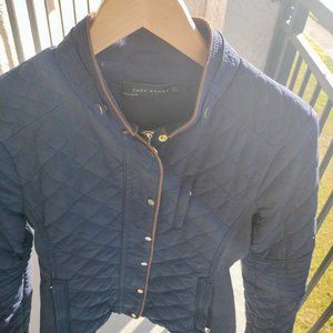ZARA Woman Navy Blue Quilted Equestrian Classic Puffer Jacket Size M - worn 1x